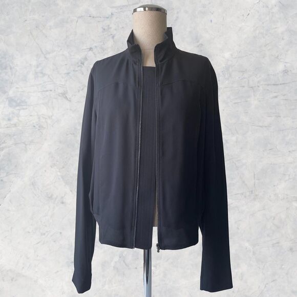 Lafayette 148 New York Silk Jacket Women’s Size Small Black Zip Front Minimalist - Picture 3 of 9